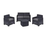 WELL HOME - Juego de jardín completo con Mesa + 2 sillas + Banco acompañado de almohadillas grises