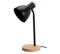 Well Home Lámpara de mesa Negra de metal Ø14x36cm con base de madera natural con casquillo E14