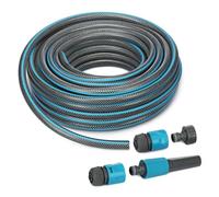 Well Home Manguera de Agua de 20m con Juego de Conectores - Poliéster Trenzado y PVC Gris Transparente