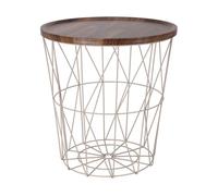 Well home mesa auxiliar de metal con bandeja de mdf color marrón ø37x39cm