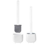 WELL HOME MOBILIARIO & DECORACIÓN 2X Escobillas y Portaescobillas de Inodoro, Cepillo y Soporte para WC, Silicona, TPR y Caucho termpoplástico, Blanco