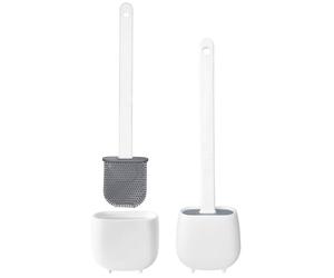 WELL HOME MOBILIARIO & DECORACIÓN 2X Escobillas y Portaescobillas de Inodoro, Cepillo y Soporte para WC, Silicona, TPR y Caucho termpoplástico, Blanco