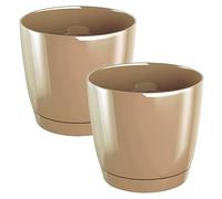 WELL HOME MOBILIARIO & DECORACIÓN 2X Maceta Redonda de plastico Coubi Round P en Color Cafe con Leche 18 (Largo) x 18 (Ancho) x 16,5 (Altura) cm