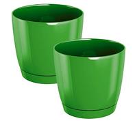 WELL HOME MOBILIARIO & DECORACIÓN 2X Maceta Redonda de plastico Coubi Round P en Color Verde Oliva 18 (Largo) x 18 (Ancho) x 16,5 (Altura) cm