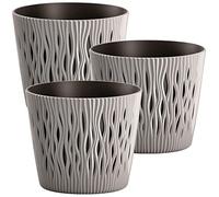 WELL HOME MOBILIARIO & DECORACIÓN 3X Maceta Redonda de plastico Sandy Round en Color Gris 18,9 (Largo) x 18,9 (Ancho) x 16,5 (Alto) cm