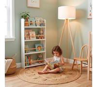 WELL HOME MOBILIARIO & DECORACIÓN Acogedor rincón de Lectura - Infantil - Lámpara de pie 135cms + Alfombra Calada de Yute 120cms + Librería de pie 4 baldas