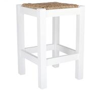 Well Home MOBILIARIO & DECORACIÓN Banqueta rústica Baja, Fabricada en Madera, Acabado en Blanco, 32,5x32,5x48,5 cm