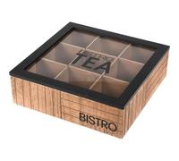WELL HOME MOBILIARIO & DECORACIÓN Caja de té de 9 compartimentos con tapa de vidrio color negro