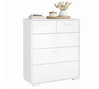 Cómoda Eria, Cajonera Moderna con 5 Cajones, Color Blanco Alto Brillo, 71 x 40 x 102 cm