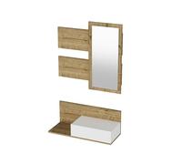 WELL HOME MOBILIARIO & DECORACIÓN Conjunto de RECIBIDOR, conglomerado recubierta melamina, con Espejo, en Color Blanco- Roble Zafiro