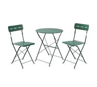 WELL HOME MOBILIARIO & DECORACIÓN Conjunto Mesa y sillas Jardin terraza Exterior, Plegable: Set Bistro Plegable de 3 Piezas (Mesa Ø60cm + 2 sillas) en Acero y Verde, Compacto para balcón