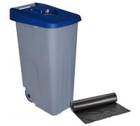 WELL HOME MOBILIARIO & DECORACIÓN Contenedor Abierto 110L Azul H.88cm + Rollo 10 bolsas de basura 120L