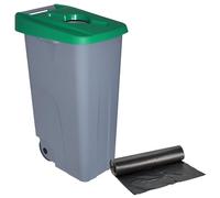 WELL HOME MOBILIARIO & DECORACIÓN Contenedor Abierto 110L Verde H.88cm + Rollo 10 bolsas de basura 120L