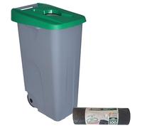 Well home contenedor abierto 85l verde h.76cm+10 bolsas de basura 100l
