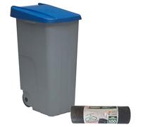 WELL HOME MOBILIARIO & DECORACIÓN Contenedor Cerrado 85L Azul H.76cm + Rollo 10 bolsas de basura 100L