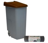 Well home contenedor cerrado 85l marrón h.76cm+10 bolsas de basura 100l