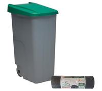 Well home contenedor cerrado 85l verde h.76cm+10 bolsas de basura 100l