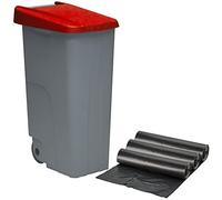 Contenedor reciclo 110 litros cerrado + 3x bolsas de basura de 10 unidades 38 cm