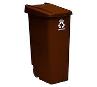 Contenedor - cubo de basura wellhome reciclo 110 litros,color marrón cerrado con tapa, ideal para reciclaje de residuos orgánicos, con ruedas 42 cm