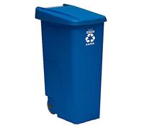 WELL HOME MOBILIARIO & DECORACIÓN Contenedor Reciclo 110 litros, Cerrado con Tapa, Ideal para Reciclaje de Papel y cartón, con Ruedas, Azul, 110 L