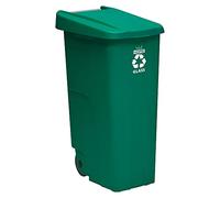 Wellhome Contenedor Reciclo 110 litros – Cerrado con tapa, ruedas, reciclaje de vidrio, verde
