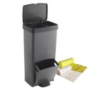 WELL HOME MOBILIARIO & DECORACIÓN Cubo de basura 70L, VERTICAL, 2 compartimentos, papelera residuos, 76 cm, INCLUYE bolsas de basura adaptadas 30+10L, Gris