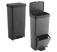 WELL HOME MOBILIARIO & DECORACIÓN Cubo de basura 70L, VERTICAL, 2 compartimentos, papelera residuos, 76 cm, Gris, x2
