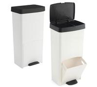 WELL HOME MOBILIARIO & DECORACIÓN Cubo de basura 70L, VERTICAL, 2 compartimentos, papelera residuos, 76 cm, Blanco, x2
