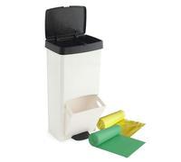 WELL HOME MOBILIARIO & DECORACIÓN Cubo de basura 70L, VERTICAL, 2 compartimentos, papelera residuos, 76 cm, INCLUYE bolsas de basura adaptadas 30+40L, Blanco