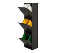 Wellhome Cubo de basura y reciclaje metálico 3 compartimentos 3x17L (51L) Negro mate