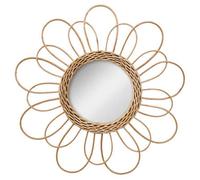 WELL HOME MOBILIARIO & DECORACIÓN Espejo de Ratan con Diseno en Flor D 38 cm, Dorado