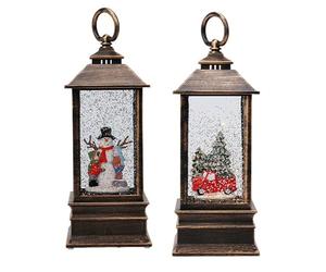 WELL HOME MOBILIARIO & DECORACIÓN Farol Decorativo Navideño con Agua y Purpurina con Luces LED 9x9x22,5cm