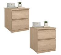 WELL HOME MOBILIARIO & DECORACIÓN Juego de 2 Mesitas de Noche, Mesas Auxiliares SIL Oak con 2 Cajones, Color Jackson Hickory, 40 x 50 x 50 cm