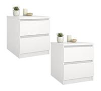 WELL HOME MOBILIARIO & DECORACIÓN Juego de 2 Mesitas de Noche, Mesas Auxiliares SIL White con 2 Cajones, Color Blanco, 40 x 50 x 50 cm