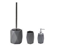 WELL HOME MOBILIARIO & DECORACIÓN Juego de 3 espectaculares Piezas de baño, un dispensador de jabón, un Vaso de baño y un escobillero de Color Gris Hechos en gres.