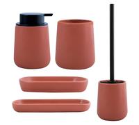 WELL HOME MOBILIARIO & DECORACIÓN Juego de Accesorios de baño de 5 Piezas, en cerámica: Dispensador; Vaso; Jabonera; Portaescobillas y Bandeja, en Color Terracota