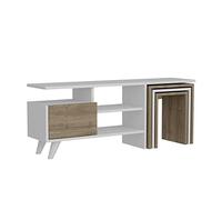 WELL HOME MOBILIARIO & DECORACIÓN Mesa TV,100% Tablero de aglomerado rechapado en melamina, Color Blanco Nogal