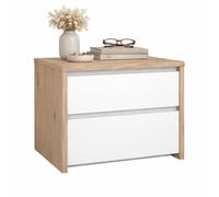 Mesita de noche , mesa auxiliar segre oak con 2 cajones, color jackson hickory y blanco alto brillo, 52 x 49 x 46 cm