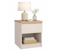 Mesita de Noche, Mesa Auxiliar SIL Cashmere con 1 Cajón y Hueco Inferior, Color Cashmere y Jackson Hickory, 41 x 40 x 50 cm