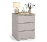 WELL HOME MOBILIARIO & DECORACIÓN Mesita de Noche, Mesa Auxiliar SIL Cashmere con 3 Cajones, Color Cashmere y Jackson Hickory, 41 x 50 x 70 cm