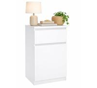 WELL HOME MOBILIARIO & DECORACIÓN Mesita de Noche, Mesa Auxiliar SIL Gloss White con 1 Puerta y 1 Cajón,Color Blanco Alto Brillo, 41 x 40 x 70 cm