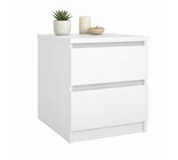 WELL HOME MOBILIARIO & DECORACIÓN Mesita de Noche, Mesa Auxiliar SIL Gloss White con 2 Cajones,Color Blanco Alto Brillo, 40 x 50 x 50 cm