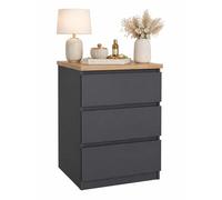 WELL HOME MOBILIARIO & DECORACIÓN Mesita de Noche, Mesa Auxiliar SIL Mat Grey con 3 Cajones, Color Gris Mate y Jackson Hickory, 41 x 50 x 70 cm
