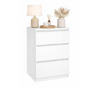 WELL HOME MOBILIARIO & DECORACIÓN Mesita de Noche, Mesa Auxiliar SIL White con 3 Cajones, Color Blanco, 41 x 50 x 70 cm