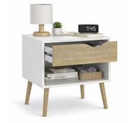 WELL HOME MOBILIARIO & DECORACIÓN Mesita de Noche, Mesa Auxiliar Tajo con 1 cajón, Color Blanco y Roble Patinado 51 x 40x 50 cm