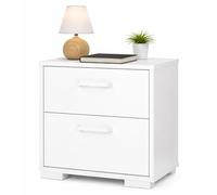 WELL HOME MOBILIARIO & DECORACIÓN Mesita de Noche, Mesilla Auxiliar Eria White con 2 cajones en Color Blanco 41 x 40 x 45 cm