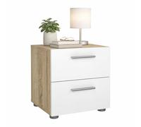 WELL HOME MOBILIARIO & DECORACIÓN Mesita de Noche, Mesilla Dormitorio Segre Oak,2 cajones, Color Roble patinado y Blanco Alto Brillo, 40 x 41 x 43 cm