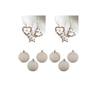 WELL HOME MOBILIARIO & DECORACIÓN Pack de 6 Bolas de Navidad Blancas 60mm + 6 Adornos navideños Madera de Yute