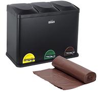 WELL HOME MOBILIARIO & DECORACIÓN Pack de Cubo de reciclaje ecológico 45 litros de 3 compartimentos CON rollo de 20 bolsas de basura de 20 Litros