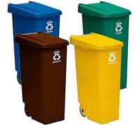 WELL HOME MOBILIARIO & DECORACIÓN Pack reciclaje Contenedor Reciclo 110 litros cerrado c/u: 440 litros totales, en 4 contenedores, en colores azul/verde/amarillo/marrón